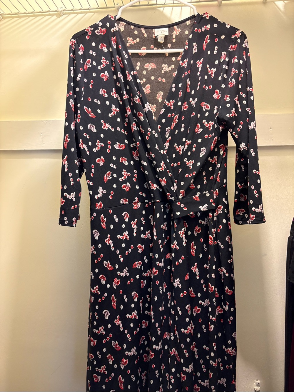 Kaitlyn Black Floral Wrap Dress with Red and White Accents